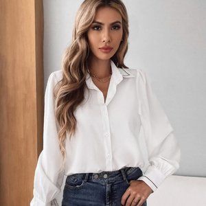 Collared Button Up Contrast Binding Blouse (never worn)